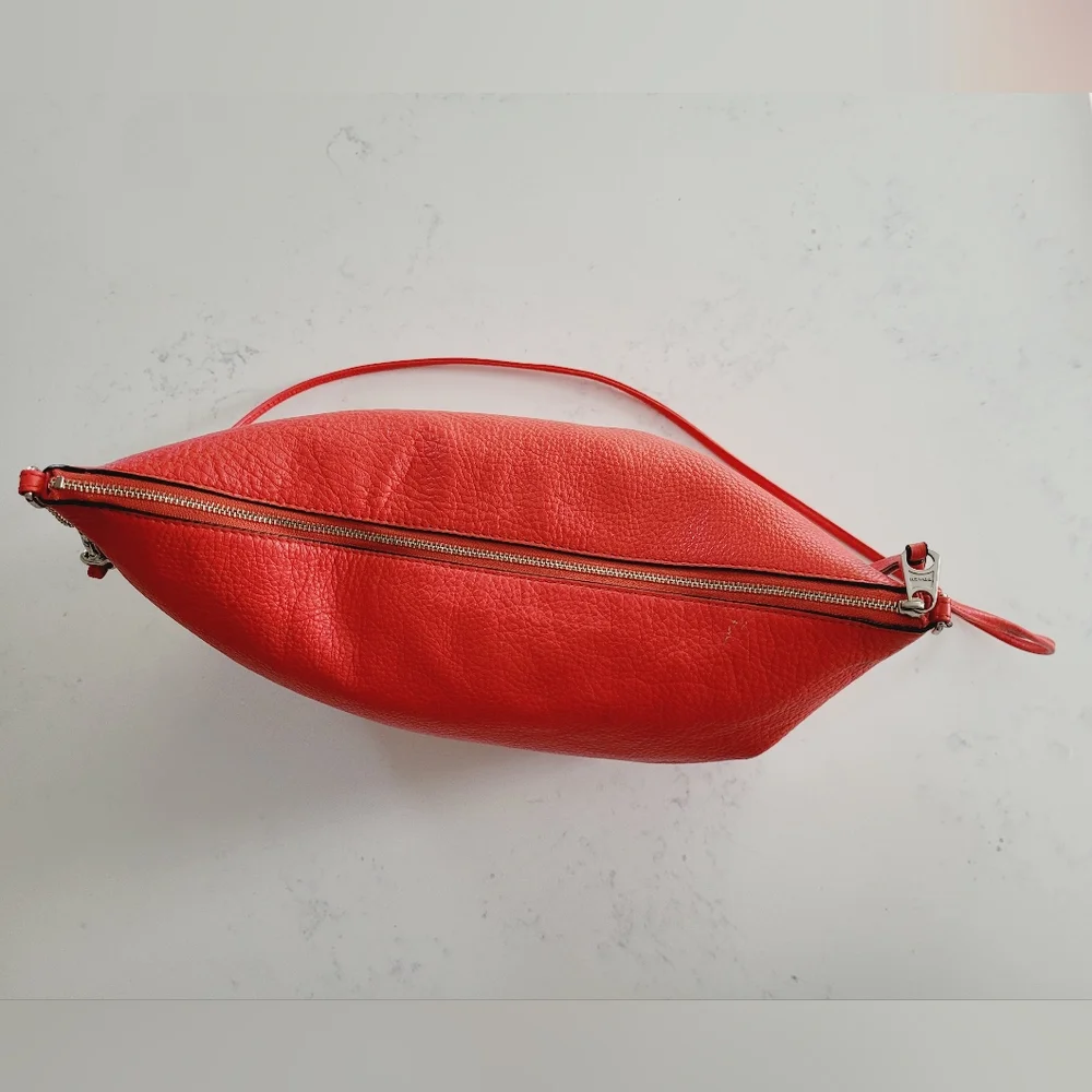 Coach Red Pebbled Leather Crossbody Bag Silver Hardware Foldover Clutch